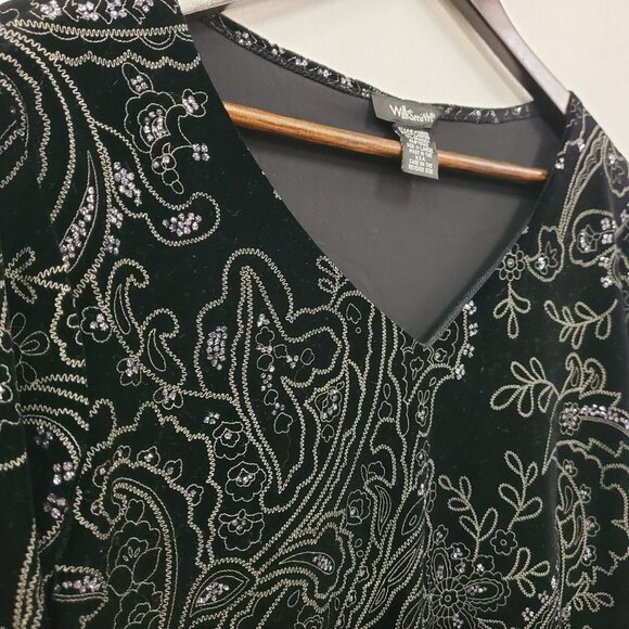 Willi Smith Womens Embroidered Velvet Fairy Grunge Top Size XL Black Whimsigoth - Picture 2 of 9